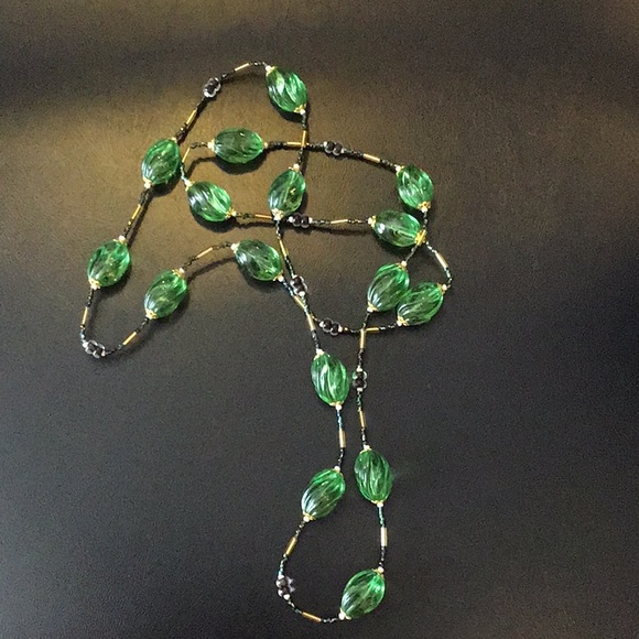 Green, Black & Gold Necklace Long Necklace 35” OOAK, W/o tags ... hand crafted - Picture 6 of 7